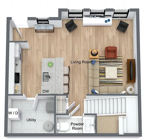 Floor plan 2 Bedroom 2.5 Bathroom Townhome (Middle)