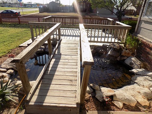 deck with koi pond