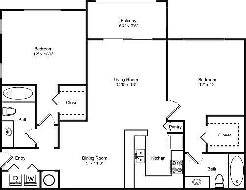Floor plan 2 Bedroom 2 Bathroom