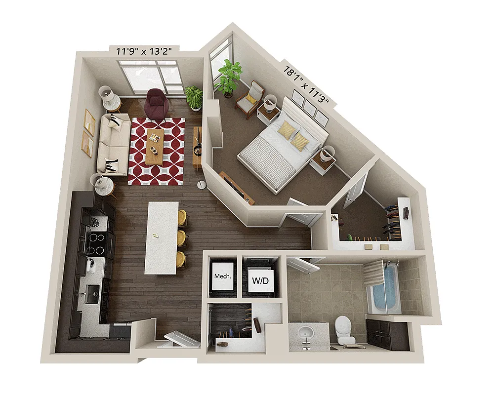 Floor plan One Bedroom A1J