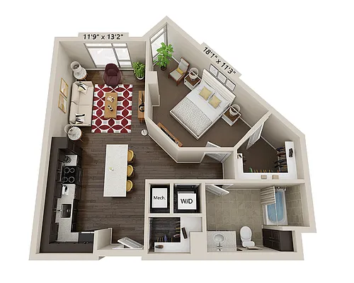 Floor plan One Bedroom A1J