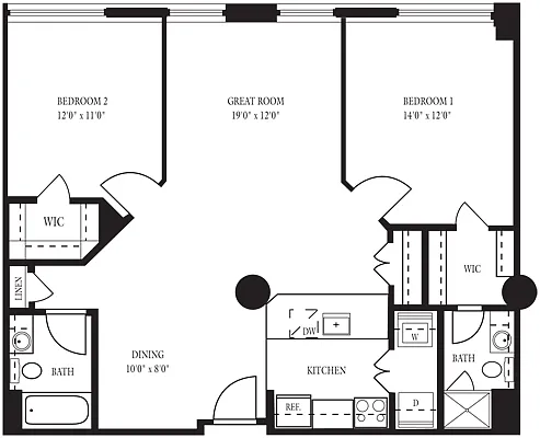 Floor plan CO-F Two Bedroom, Two Bathroom