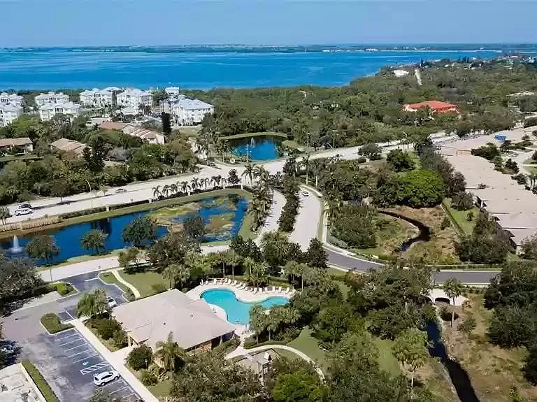 Aerial shot looking West toward bay
