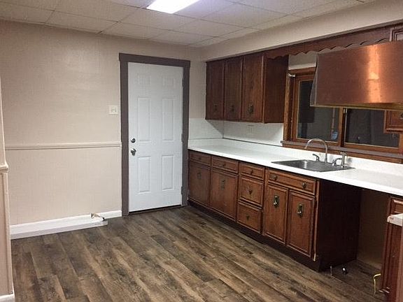 Large kitchen with new flooring