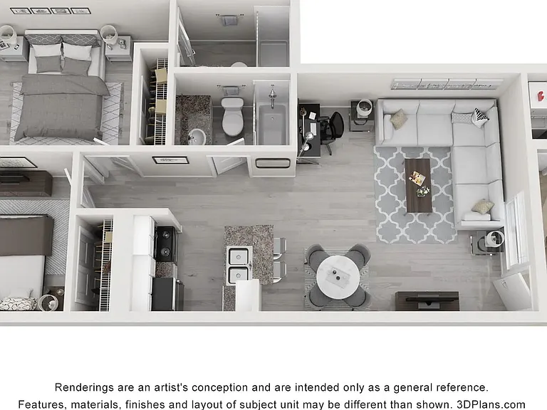 A 3D floor plan rendering of The Phoenix.