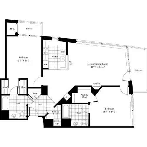 Floor plan 2 Bedrooms M