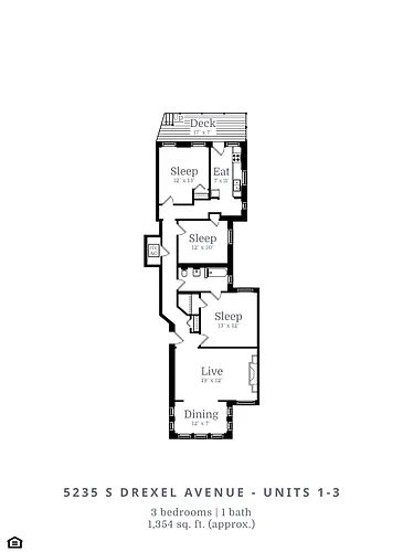 Floor plan 3 Bedroom | 1 Bathroom (D1)