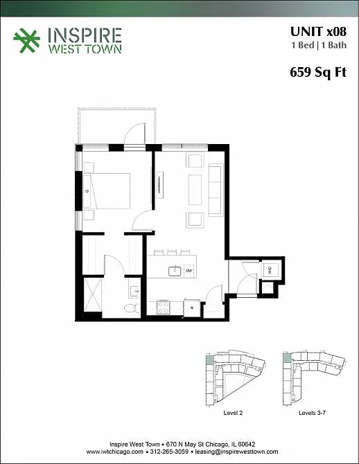 Floor plan x08 1 Bed - 1 Bath, Balcony