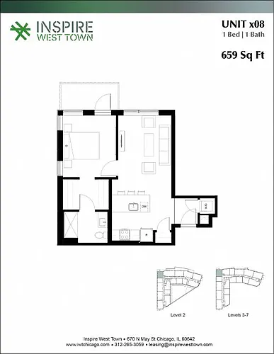 Floor plan x08 1 Bed - 1 Bath, Balcony