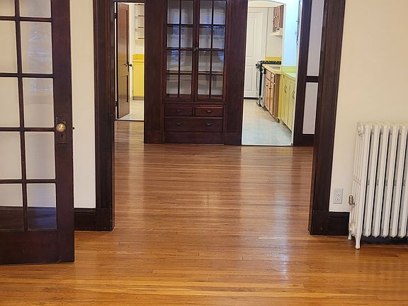View of living room into dining room