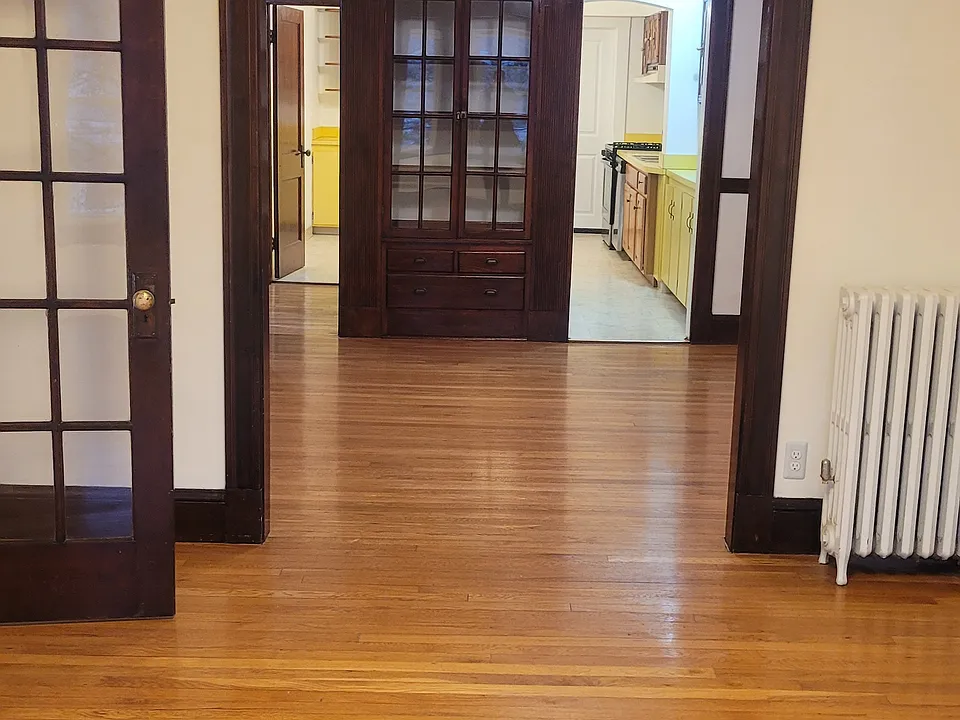 View of living room into dining room
