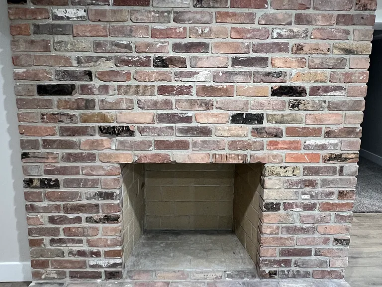 Working wood burning fireplace
