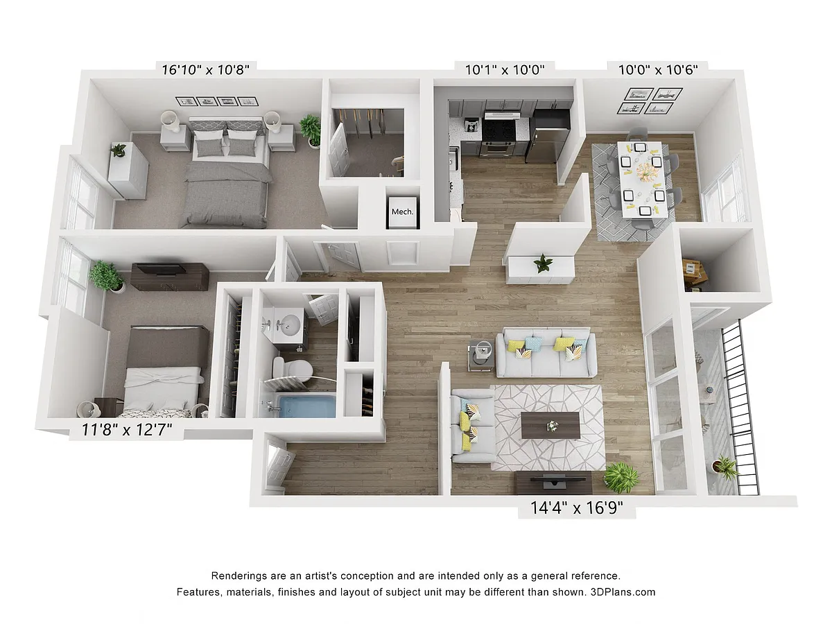 Floor plan C - 2BR 1BA (1065sf)