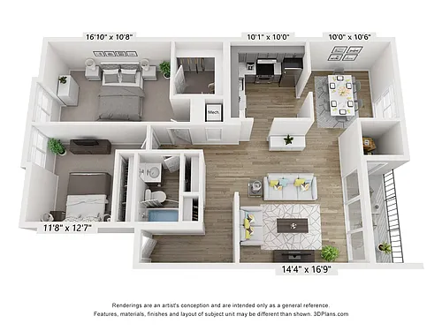 Floor plan C - 2BR 1BA (1065sf)