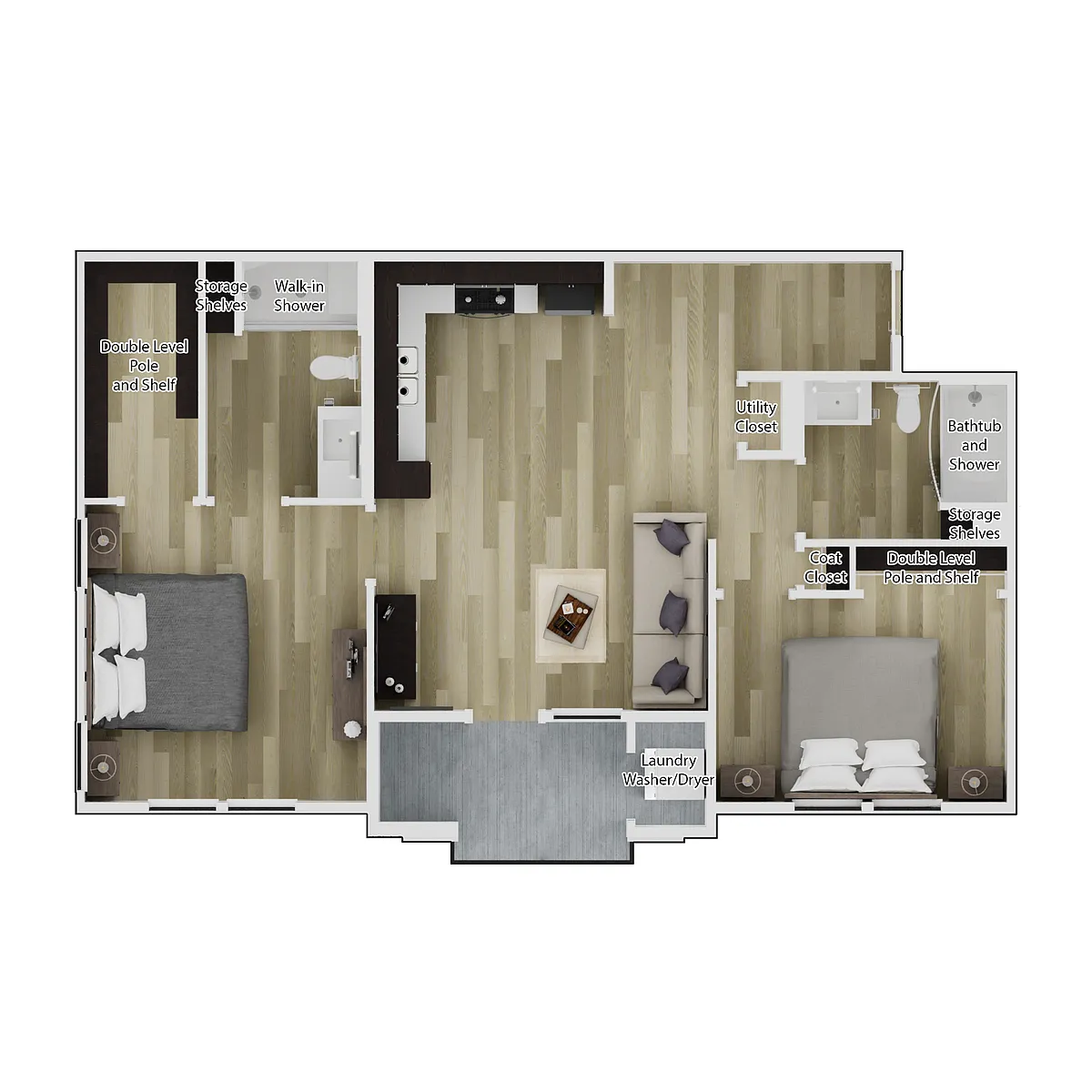 Floor plan B2: 2 Bedroom 2 Bath