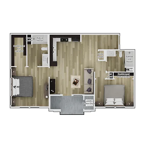 Floor plan B2: 2 Bedroom 2 Bath