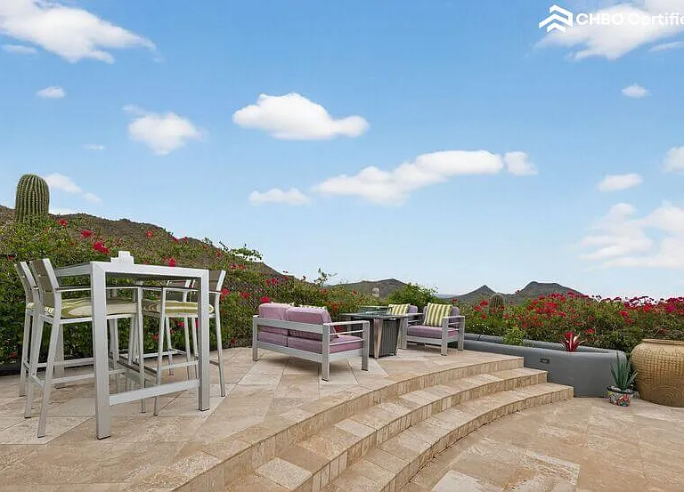 Elevated view terrace w/ firepit seating