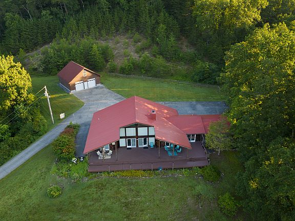Drone picture of the house and two car garage