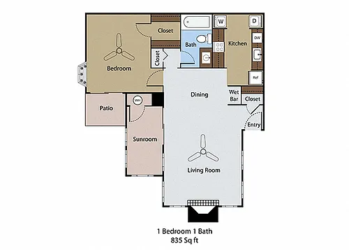 Floor plan 1 BR 1 BA Sunroom