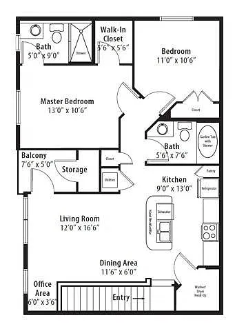 Floor plan 2 Bedroom Luxury Terrace-Renovated