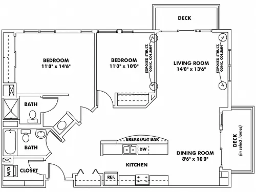 Floor plan W - 2 Bedroom Apartment