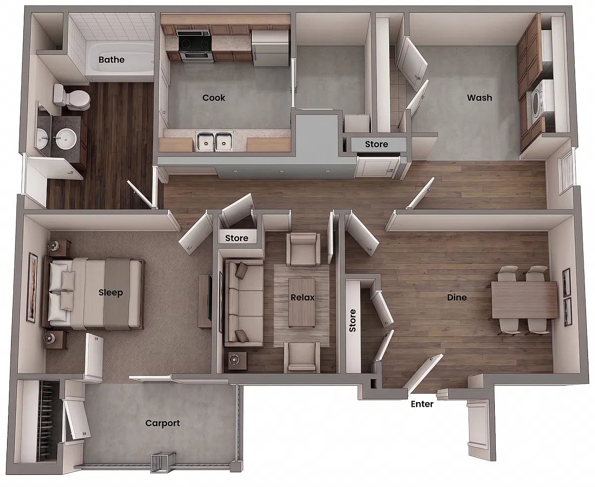 Floor plan Kingsview 1 Bed x 1 Bath