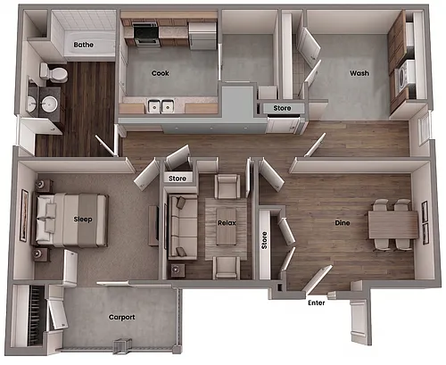 Floor plan Kingsview 1 Bed x 1 Bath