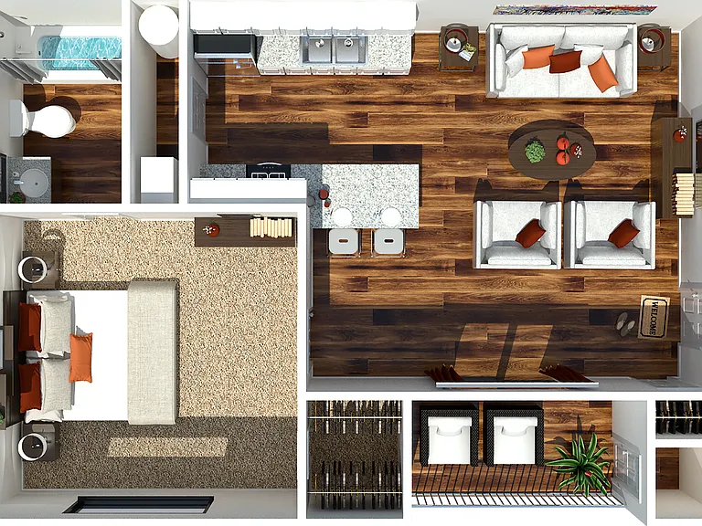 1 Bedroom and 1 Bath 630 SF 1 Bedroom and 1 Bath 630 SF