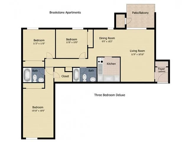 Floor plan 3 Bedroom Deluxe 2 Bath