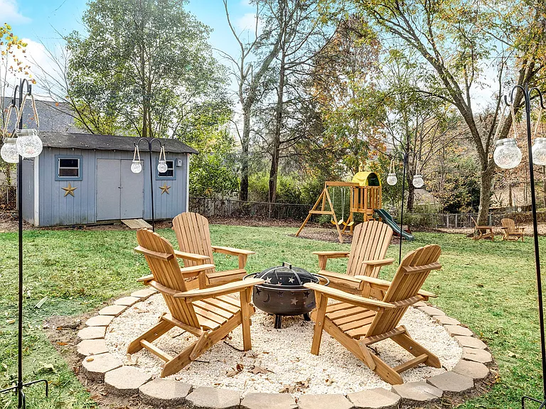 Firepit in fenced backyard