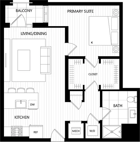 Floor plan 1 Bed/1 Bath-D3