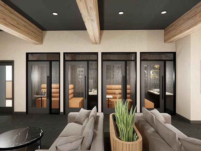 Focus with ease in Modera Bridle Trail's private work pods, designed for productivity and quiet concentration steps from home.
