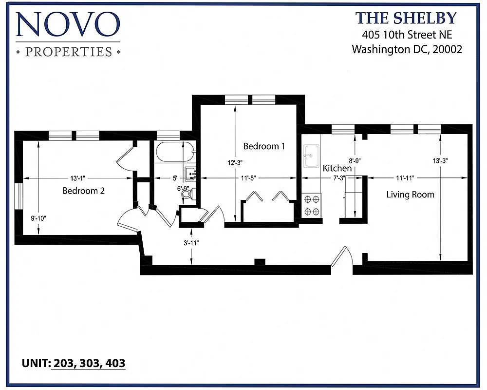 Floor plan Standard 2Bedroom/1Bath