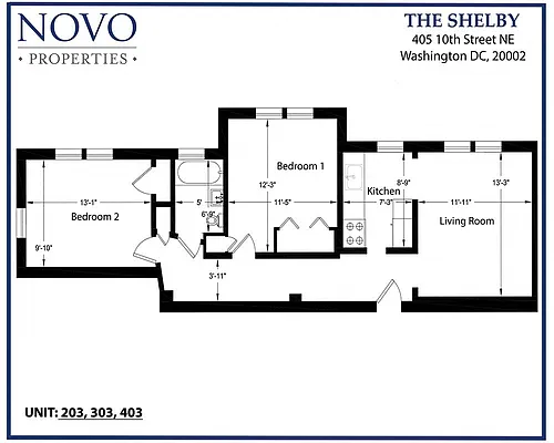 Floor plan Standard 2Bedroom/1Bath