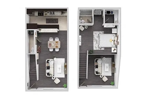 Floor plan 1 bedroom 1.5 bath loft