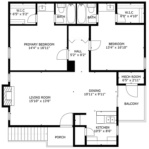 Floor plan 2 bedroom 2 bath