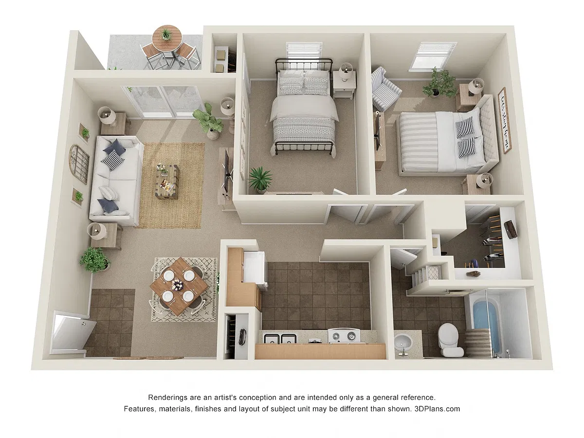 Floor plan 2 Bed, 1 Bath A Standard