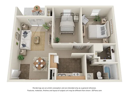 Floor plan 2 Bed, 1 Bath A Standard
