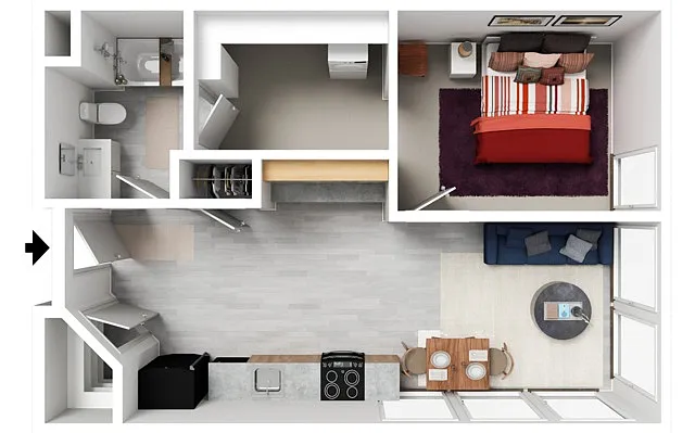Floor plan Deluxe 1 Bed - Garage Parking - XL Windows