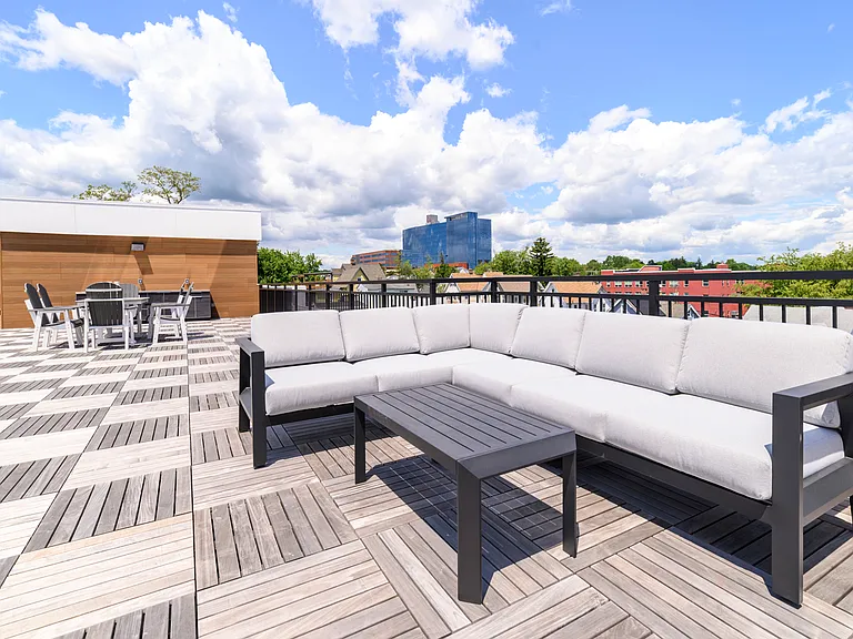 View from the roof deck. There is Stamford Hospital just a 14 min walk. Harbor point is a 3 min uber.
