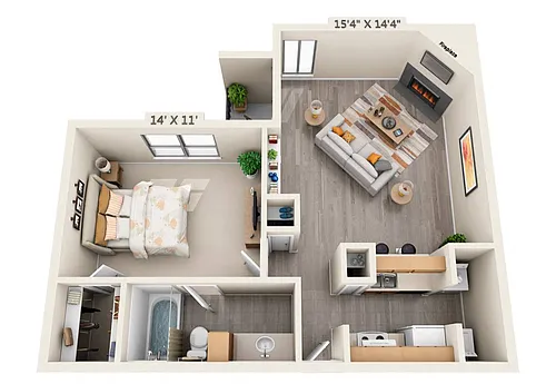 Floor plan 1 Bedroom, 1 Bath B