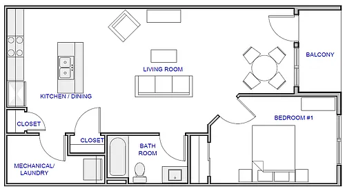 Floor plan 1 Bed Medium