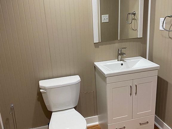 Bathroom - New Vanity, Mirror, Toilet, Flooring, Paint, Trim