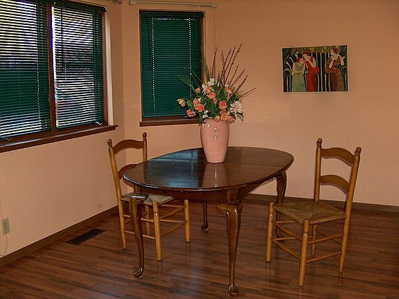 Dining room with new flooring.