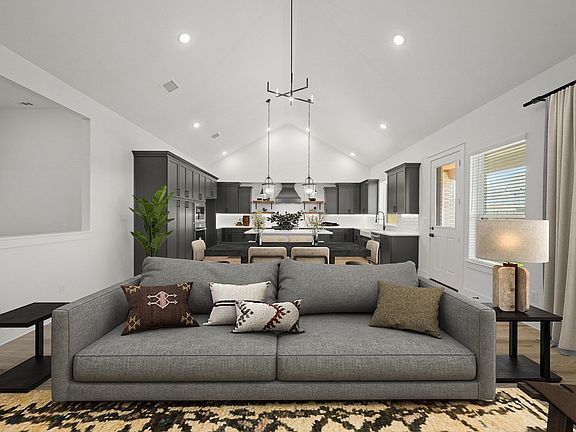 Great room with soaring vaulted ceiling