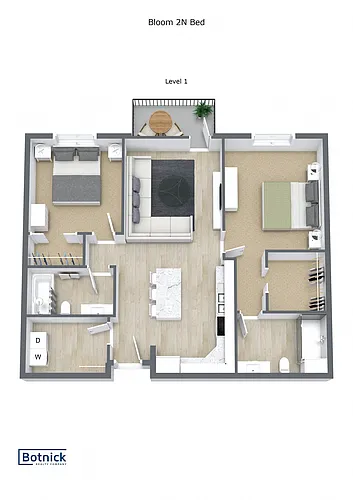 Floor plan NW Two-Bedroom