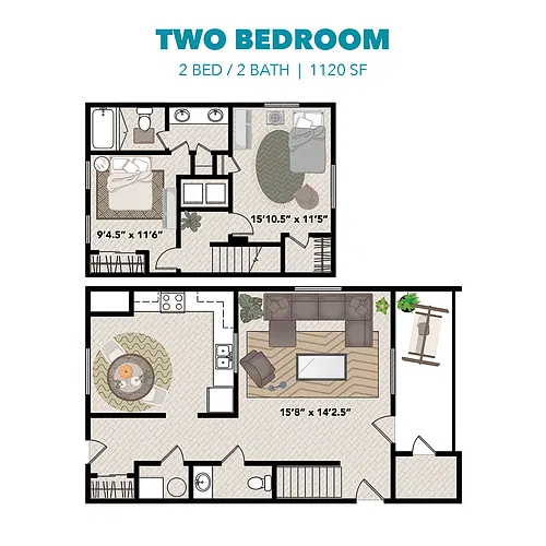 Floor plan Two Bedroom/One and One Half Bath TH