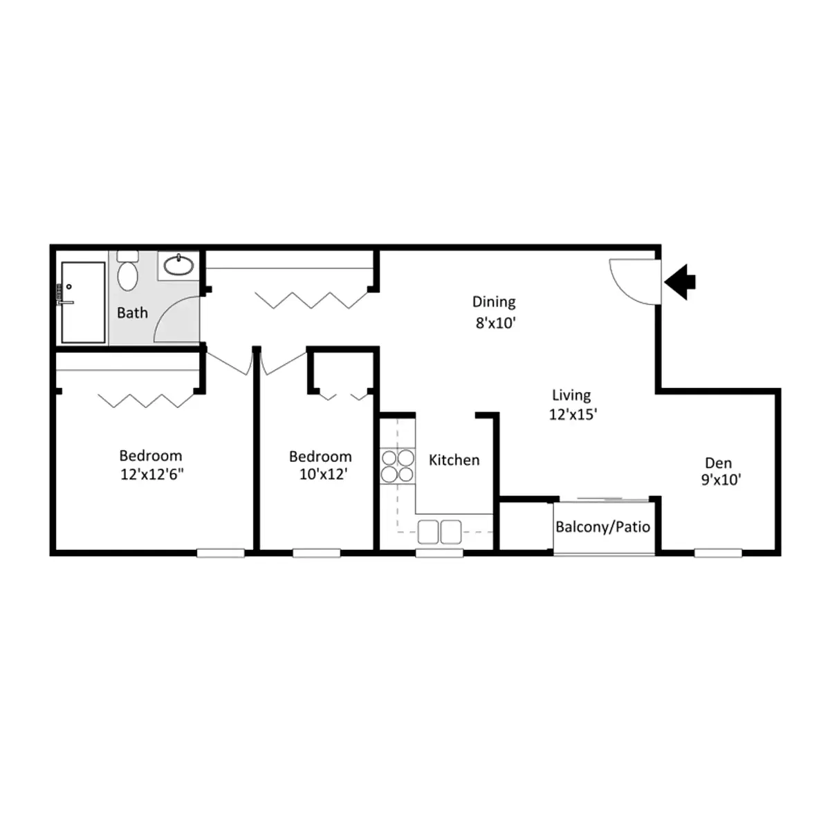 Floor plan Two Bed-Den