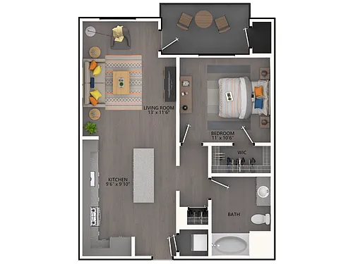 Floor plan One BR One BA A1