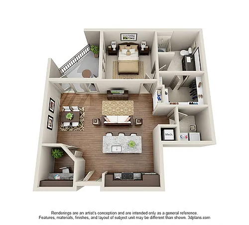 Floor plan One Bedroom One Bath Study A7